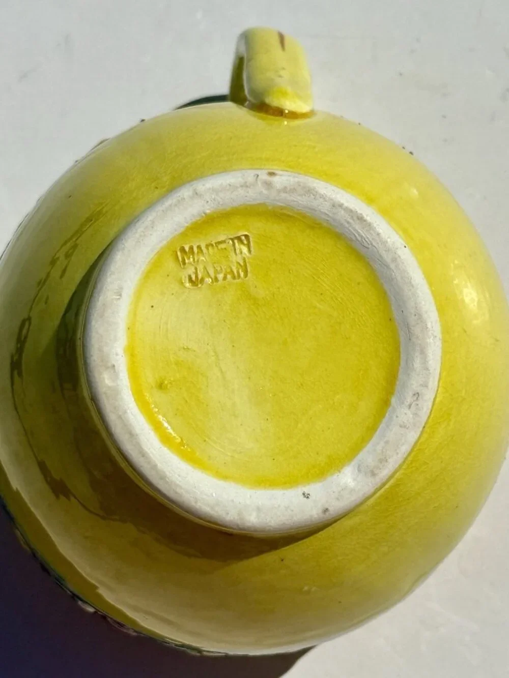 Vintage Hand Painted Yellow Ceramic Pitcher Fruit Pattern  Country Kitchen Japan